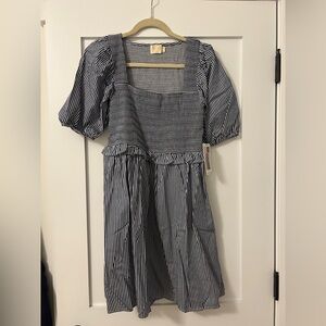 Nation LTD Navy and White Striped Puff Sleeve Dress